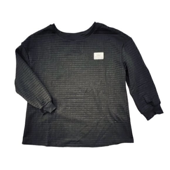 🛍️2 for $25 Sale🛍️ Black Waffle Square Crew Neck Sweatshirt 1X Cozy - Picture 1 of 14